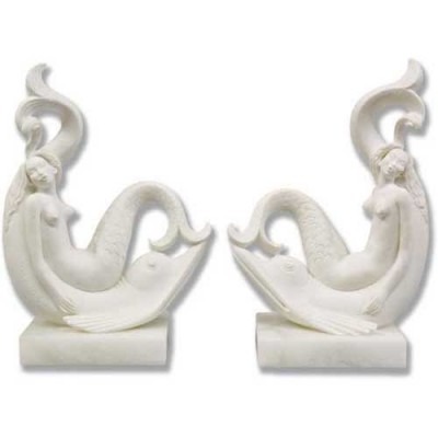 Pair Of Siren Bookends 8in. High - Carrara Marble Garden Statuary -  - EG113