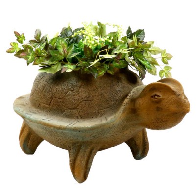 Primitive Turtle Pot 14in. Fiber Stone Resin Indoor/Outdoor Statue -  - FS8018