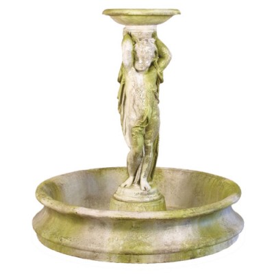 Mio Cherub Fountain 54in. Wide Fiber Stone Resin In/Outdoor Statue -  - FS8041
