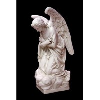 Adoration Kneeling Angel (Crossed) 56in. Lightweight Fiberglass Resin Outdoor Statue