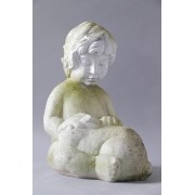 Child Petting Rabbit 14 Fiber Stone Indoor/Outdoor Garden Statue