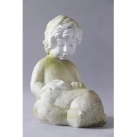 Child Petting Rabbit 14 Fiber Stone Indoor/Outdoor Garden Statue