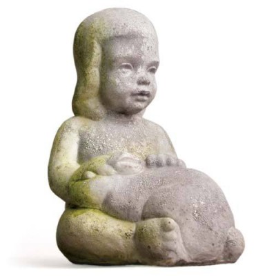 Girl Petting Rabbit 14in. - Fiber Stone Resin - Indoor/Outdoor Statue -  - FS8573