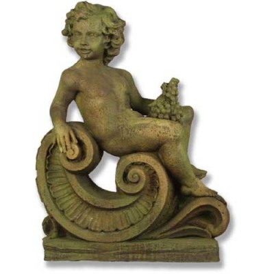 Spring Cherub Angel On Scroll 36in. Fiber Stone In/Outdoor Statue - - FSDS113 Spring Cherub Angel On Scroll 36in. Fiber Stone In/Outdoor Statue - - FSDS113