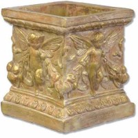 Square Patio Planter 8in. w/Cherubs Fiberglass Resin Outdoor Garden / Patio