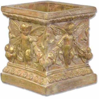 Square Patio Planter 8in. w/Cherubs Fiberglass Outdoor Garden -  - HF6891