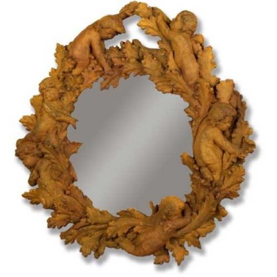 Babies In Leaves Large Mirror Fiber Stone Outdoor Wall Mount Statue - - FS7860 Babies In Leaves Large Mirror Fiber Stone Outdoor Wall Mount Statue - - FS7860