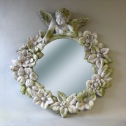 Round Cherub Mirror Frame 30in. Fiberglass Resin In/Outdoor Statue