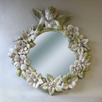 Round Cherub Mirror Frame 30in. Fiberglass Resin In/Outdoor Statue