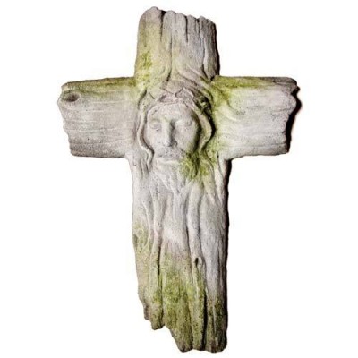 Christs Face On Wooden Cross Fiber Stone Resin Indoor/Outdoor Statue -  - FS2300