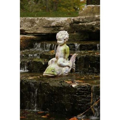 Boy On Fish 20in. High  Cppr Fiberglass Indoor/Outdoor Garden -  - F946