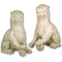 Oriental Foo Dog for Frontdoor / Porch Steps Set - 35 Inch Fiberglass Resin Indoor/Outdoor Statue