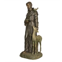 St. Francis petting Deer Lightweight Fiberglass Resin Indoor/Outdoor Garden