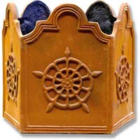 Asian 5 Sided Patio Urn 14.5in. High - Fiberglass Resin - Outdoor