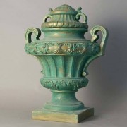 Embellished Urn with Lid 31in. Fiberglass Resin Indoor/Outdoor Garden / Patio