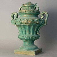 Embellished Urn with Lid 31in. Fiberglass Resin Indoor/Outdoor Garden / Patio