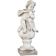 Cherub On Finial Flute Fiberglass Resin Indoor/Outdoor Garden Statue
