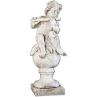 Cherub On Finial Flute Fiberglass Resin Indoor/Outdoor Garden Statue