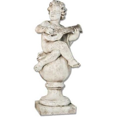 Cherub On Finial Mandolin 39in. Fiber Stone Resin In/Outdoor Statue -  - FSDS166