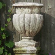 Carved Stadium Urn 20in. Fiberglass Resin Indoor/Outdoor Garden / Patio Statue
