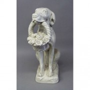 Dog for Frontdoor / Porch Steps With Flower Basket 24in. - Fiberglass Resin - Outdoor Statue