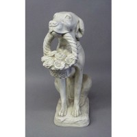 Dog for Frontdoor / Porch Steps With Flower Basket 24in. - Fiberglass Resin - Outdoor Statue
