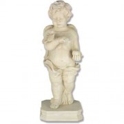 Angel Cherub Matthews w/Apple & Bird Fiber Stone In/Outdoor Statue
