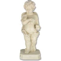 Angel Cherub Matthews w/Apple & Bird Fiber Stone In/Outdoor Statue