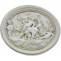 Cherubs Playing w/Lion Plaque 19in. - Fiberglass Resin -