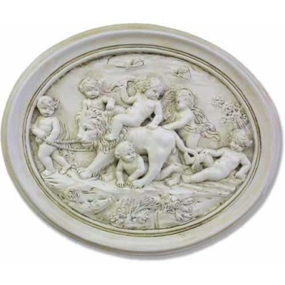 Cherubs Playing w/Lion Plaque 19in. - Fiberglass - Statue -  - HT9582