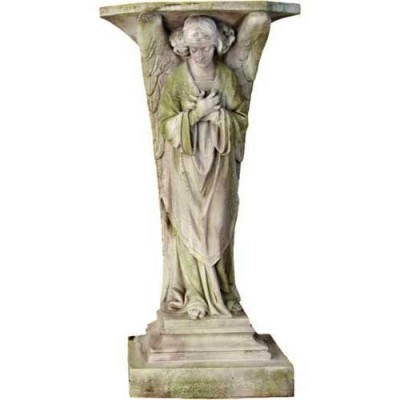 Devotion Angel Cross Pedestal 38in. Fiberglass Indoor/Outdoor Garden -  - F7822C