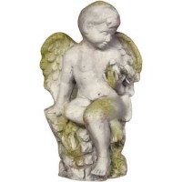 Angel Glancing At Bird 18in. Lightweight Fiberglass Resin Indoor/Outdoor Garden