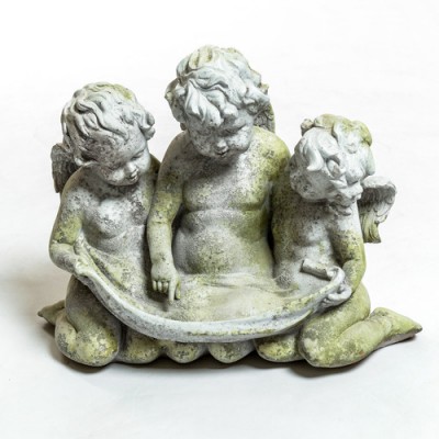 Three Cherub Birdfeeder Fiber Stone Resin Indoor/Outdoor Statuary -  - FSPS2797