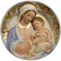 Madonna And Child Round Plaque - Lightweight Fiberglass Resin - Outdoor