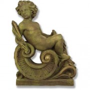 Fall Angel On Scroll 36in. Fiberglass Resin Indoor/Outdoor Statue