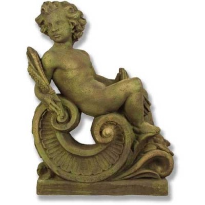 Fall Angel On Scroll 36in. Fiber Stone Resin Indoor/Outdoor Statue -  - FSDSFA115