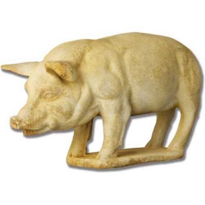 Pig On Base 14 Inch Fiber Stone Resin Indoor/Outdoor Statue/Sculpture -  - FS7129