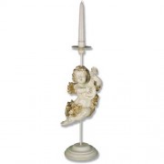 Cherub Mandolin Candleholder - Lightweight Fiberglass Resin - Outdoor Statue