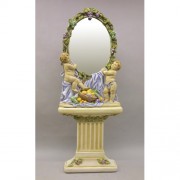 Cherub Mirror & Pedestal Fiberglass Resin Indoor/Outdoor Garden