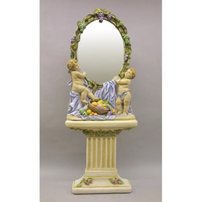 Cherub Mirror & Pedestal Fiberglass Indoor/Outdoor Garden - - FSO2B Cherub Mirror & Pedestal Fiberglass Indoor/Outdoor Garden - - FSO2B