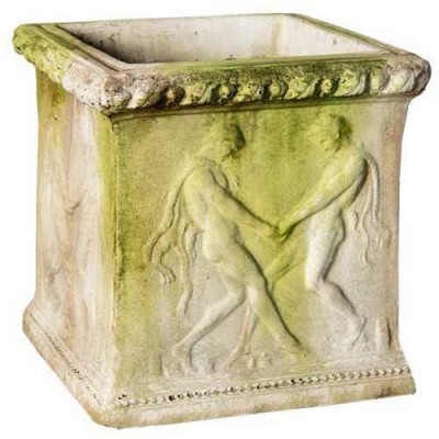 Grape Crushers Square Pot 15in. Fiber Stone Resin In/Outdoor Statue -  - FS046