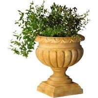 Tall Fluted Round Patio Urn 21in. High - Fiberglass Resin - Outdoor