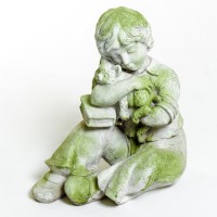 Boy w/Kitten & Book Fiberglass Resin Outdoor Statue/Sculpture