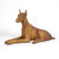 Sitting Doberman 22 Dog for Frontdoor / Porch Steps Fiber Stone Indoor/Outdoor Garden Statue