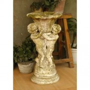 Cherub Putti & Fan Patio Urn 20in. Pedestal / Base - Fiberglass Resin - Outdoor