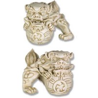 Oriental Foo Dog for Frontdoor / Porch Steps Atco Pair - 7in. - Fiberglass Resin - Outdoor Statue