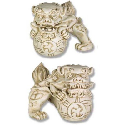 Oriental Foo Dog Atco Pair - 7in. - Fiberglass - Outdoor Statue -  - F6774
