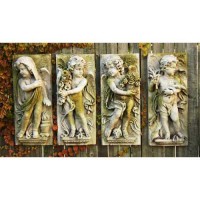 Little Boy Season Plaques Set Fiber Stone Indoor/Outdoor Garden Statue