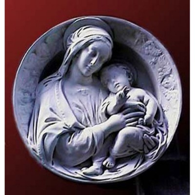 Madonna And Child Round Plaque Fiberglass Resin Indoor/Outdoor Statue -  - F226