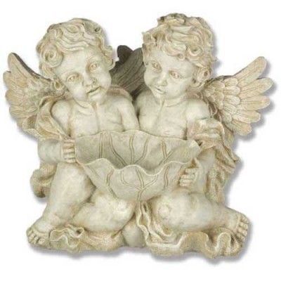 Cherub Holding Leaf Bowl Fiberglass Indoor/Outdoor Garden Statue -  - NG28617W
